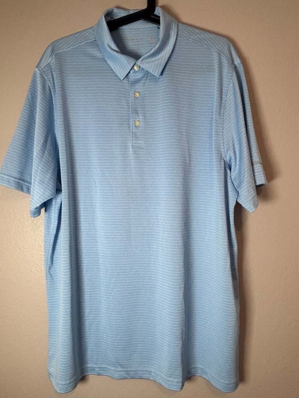 Walter Hagen 11 Majors Men's Light Blue Striped Performance Polo Shirt